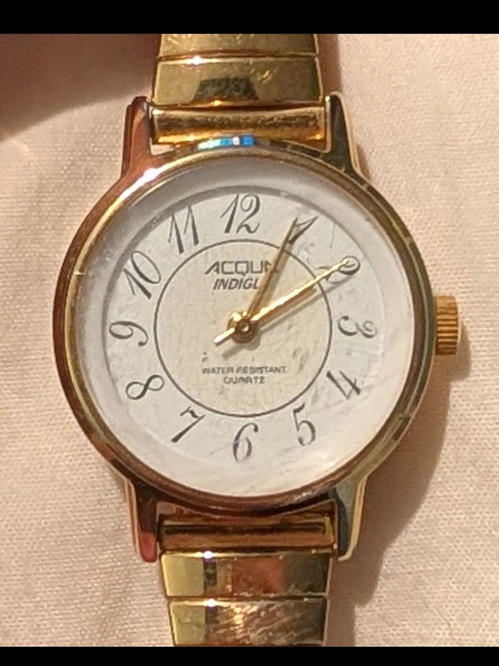 Working Vintage Acqua Indiglo Gold Tone Women's Watch with White Dial